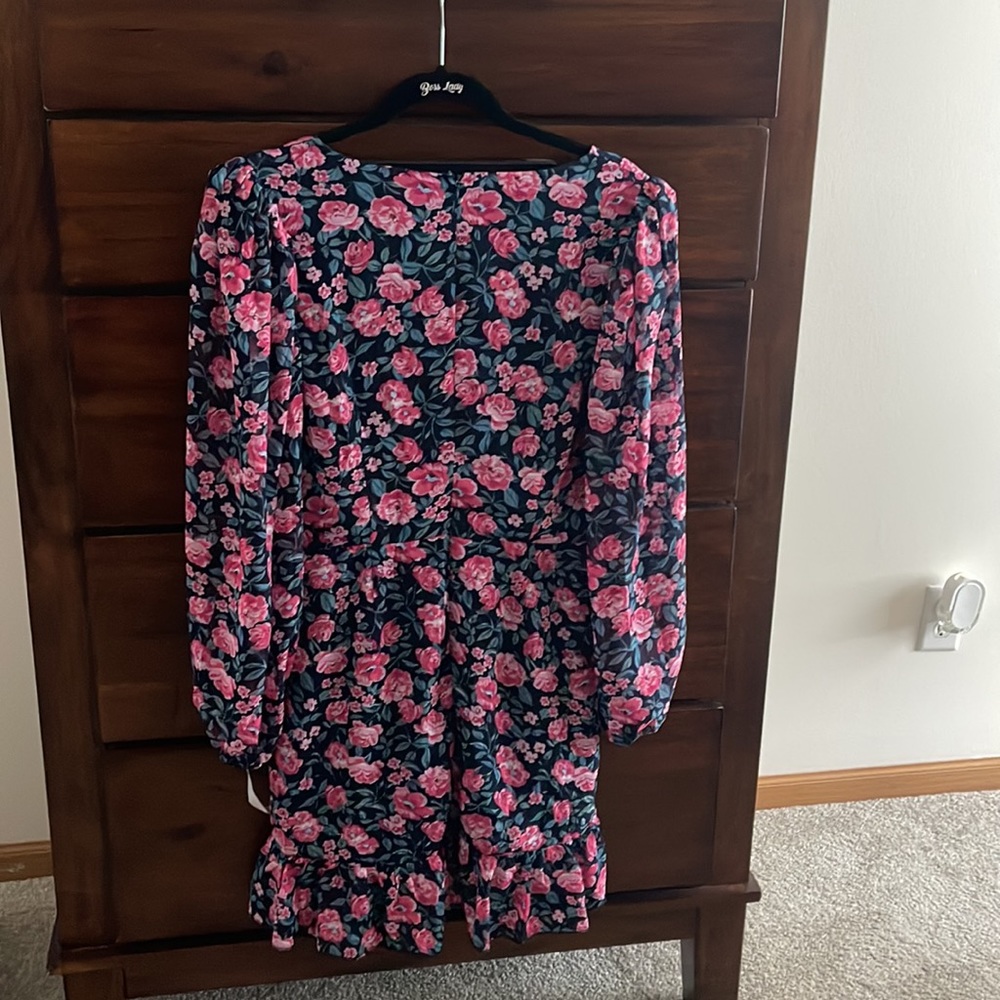 Navy Floral Ruffle Hem Mini Dress - Picture 4 of 5